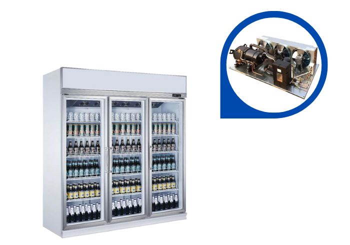 Horizontal condensing unit for upright chiller