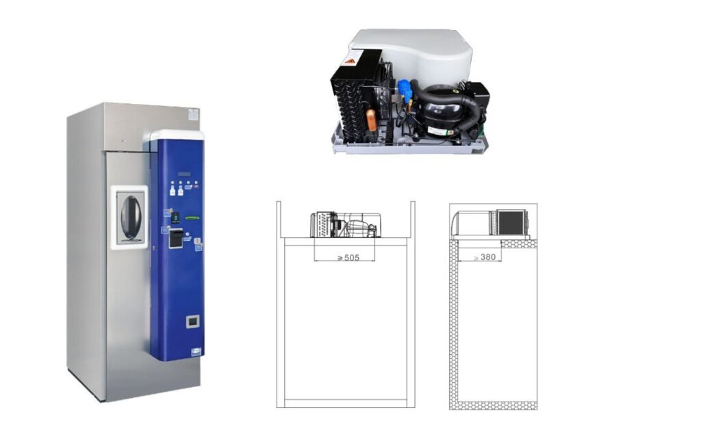 Top mounted refrigeration unit cooling system for vending machine