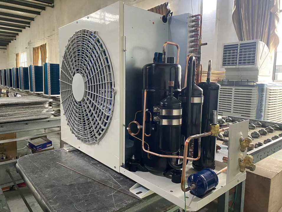 Vertical rotary refrigeration compressor installation